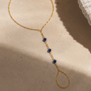 9ct gold hand chain with natural blue iolite gemstones